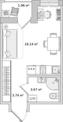 25,4 м², студия, 8/23 этаж