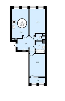 Продажа квартиры со свободной планировкой 60 м², 2/12 этаж