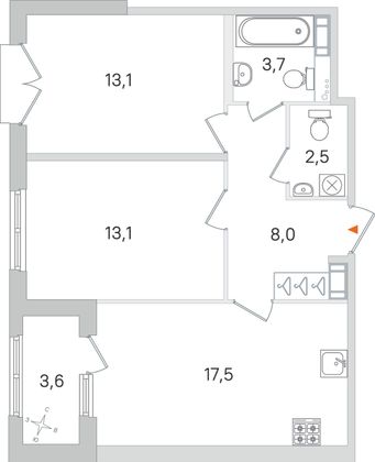 Продажа 2-комнатной квартиры 59,7 м², 3/4 этаж