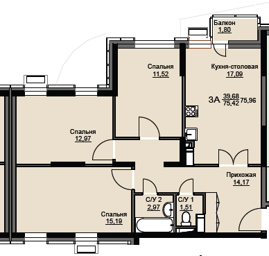 Продажа 3-комнатной квартиры 76 м², 4/17 этаж