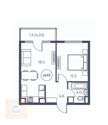 Продажа 1-комнатной квартиры 40,9 м², 3/3 этаж