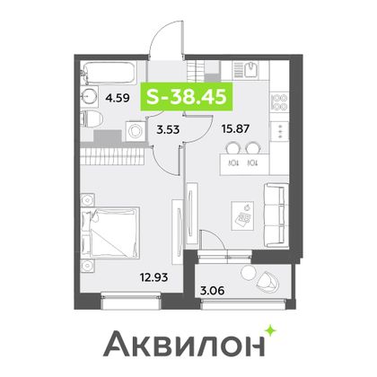 38,5 м², 1-комн. квартира, 12/12 этаж