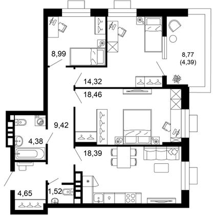 84,5 м², 3-комн. квартира, 7/10 этаж