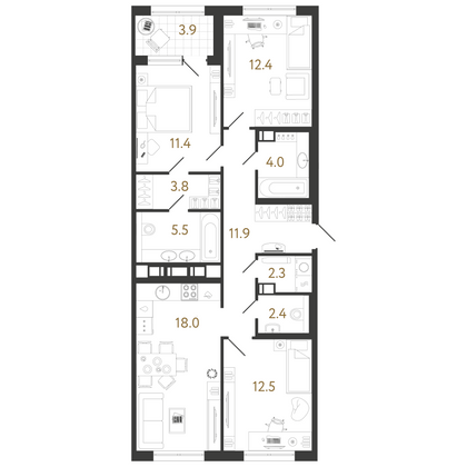 84,2 м², 3-комн. квартира, 13/15 этаж