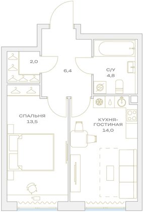 Продажа 1-комнатной квартиры 40,7 м², 2/23 этаж