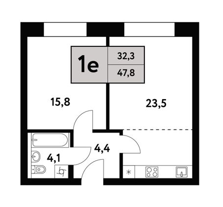 47,8 м², 2-комн. квартира, 21/35 этаж
