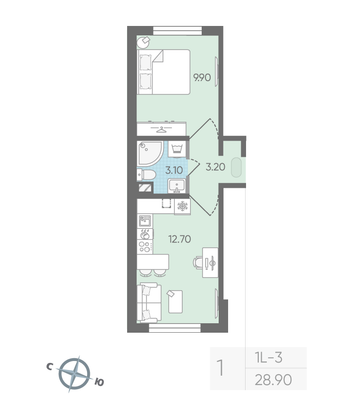 Продажа 1-комнатной квартиры 28,9 м², 1/24 этаж