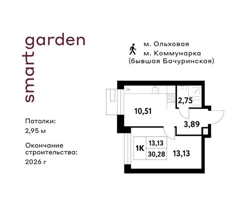 Продажа 1-комнатной квартиры 30,3 м², 13/16 этаж