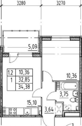 Продажа 1-комнатной квартиры 34,4 м², 5/5 этаж