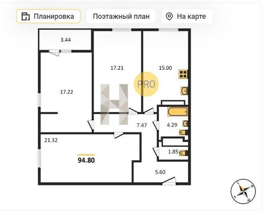 Продажа 3-комнатной квартиры 93,3 м², 30/31 этаж