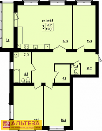 Продажа 3-комнатной квартиры 130 м², 4/4 этаж