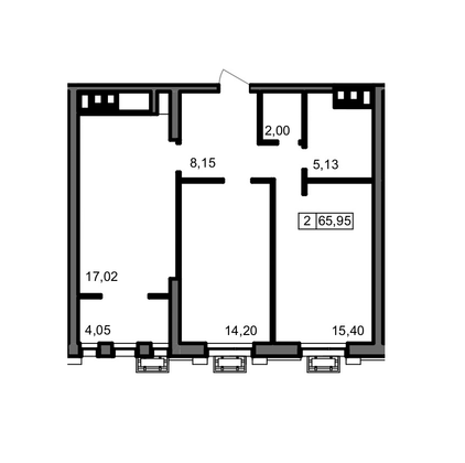 65,9 м², 2-комн. квартира, 15/23 этаж