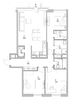 Продажа 3-комнатной квартиры 106 м², 5/14 этаж