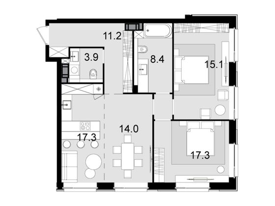 Продажа 3-комнатной квартиры 89,2 м², 42/47 этаж