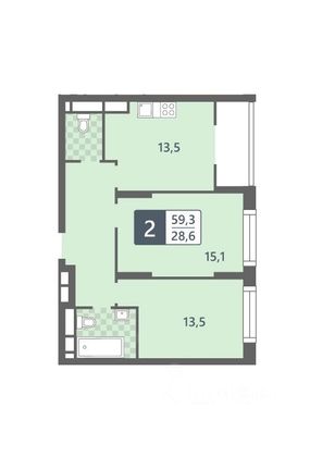 Продажа 2-комнатной квартиры 59,3 м², 17/25 этаж