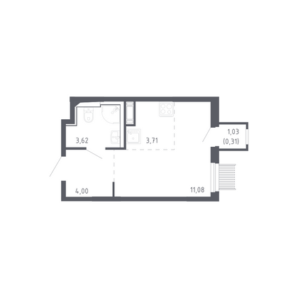 34,7 м², 1-комн. квартира, 4/7 этаж