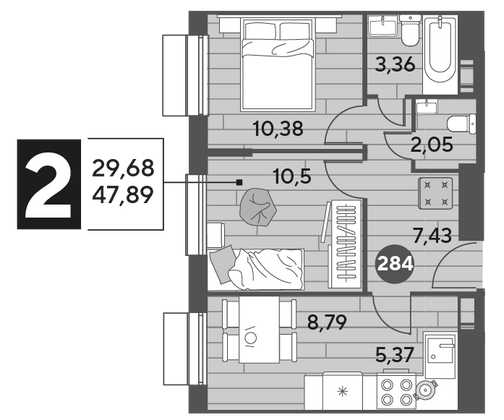 Продажа 2-комнатной квартиры 47,9 м², 4/15 этаж