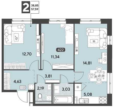 Продажа 3-комнатной квартиры 57,6 м², 6/21 этаж