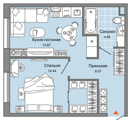 41 м², 1-комн. квартира, 1/9 этаж