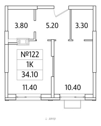 Продажа 1-комнатной квартиры 34,1 м², 12/25 этаж