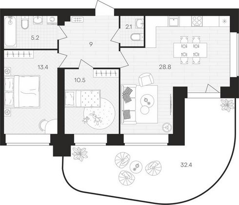 Продажа 2-комнатной квартиры 101,4 м², 1/10 этаж