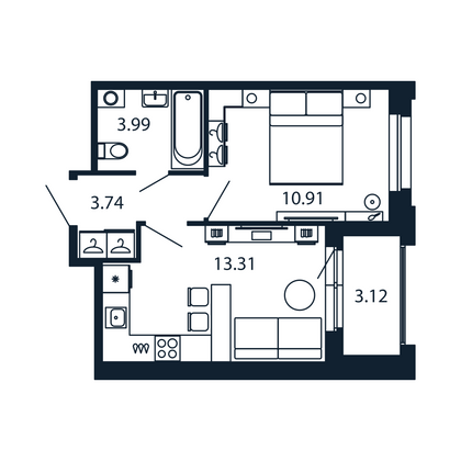 Продажа 1-комнатной квартиры 33,5 м², 3/12 этаж