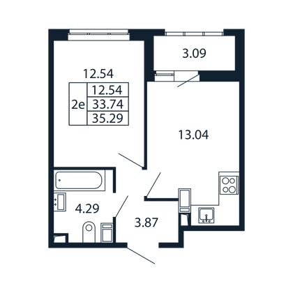 33,3 м², 1-комн. квартира, 11/13 этаж