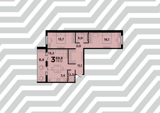 Продажа 3-комнатной квартиры 74 м², 2/10 этаж