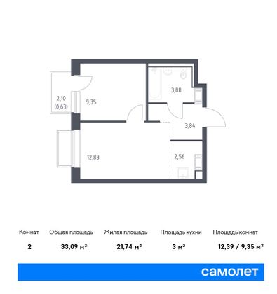 33,1 м², 2-комн. квартира, 14/17 этаж