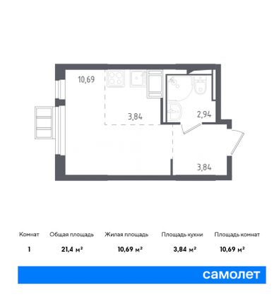 21,4 м², студия, 8/17 этаж