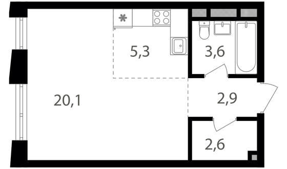 34,5 м², студия, 25/25 этаж