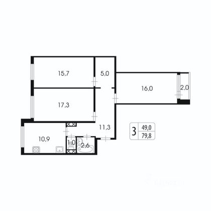 Продажа 3-комнатной квартиры 79,8 м², 9/10 этаж