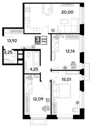 Продажа 3-комнатной квартиры 79,7 м², 17/25 этаж