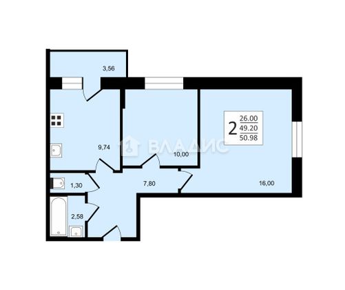 Продажа 2-комнатной квартиры 51 м², 4/6 этаж