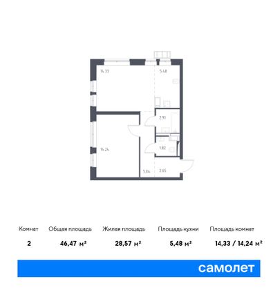 Продажа 2-комнатной квартиры 46,5 м², 6/17 этаж