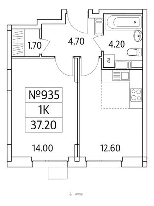 Продажа 1-комнатной квартиры 37,2 м², 16/25 этаж