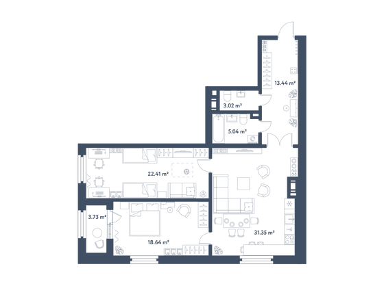 95,8 м², 2-комн. квартира, 2/11 этаж