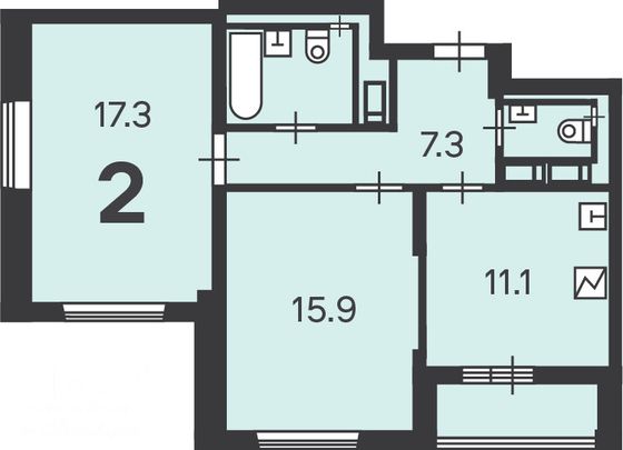 Продажа 2-комнатной квартиры 57,5 м², 2/24 этаж