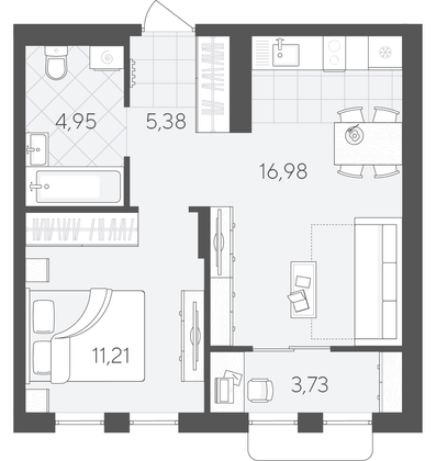 42,3 м², 1-комн. квартира, 9/9 этаж