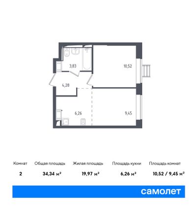Продажа 2-комнатной квартиры 34,3 м², 6/17 этаж