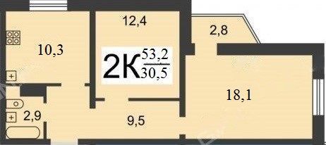 Продажа 2-комнатной квартиры 53,2 м², 3/10 этаж