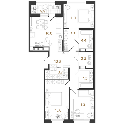 86,2 м², 3-комн. квартира, 3/14 этаж