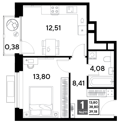 Продажа 1-комнатной квартиры 39,2 м², 19/25 этаж