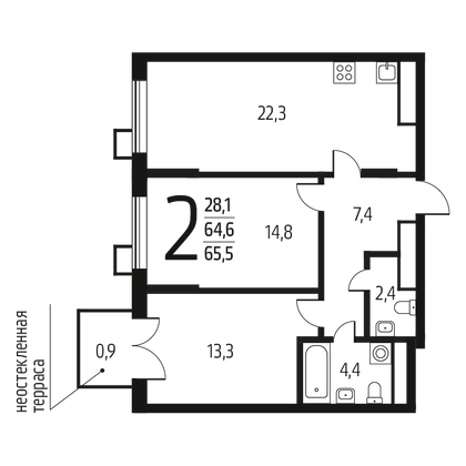 Продажа 2-комнатной квартиры 65,5 м², 14/14 этаж