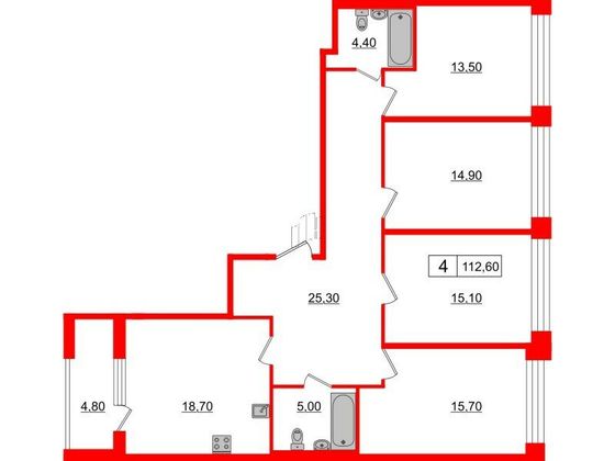 Продажа 4-комнатной квартиры 112,6 м², 2/10 этаж