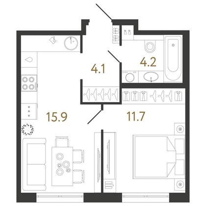 35,9 м², 1-комн. квартира, 2/15 этаж