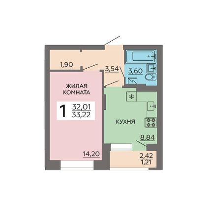 Продажа 1-комнатной квартиры 33,2 м², 21/24 этаж