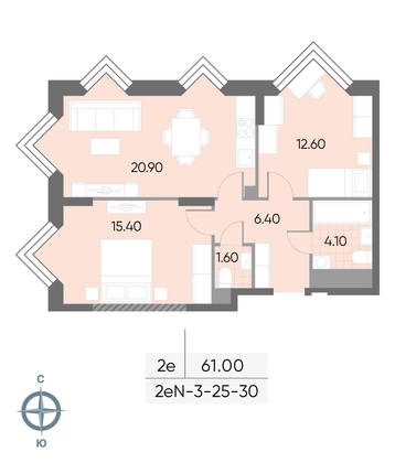 Продажа 2-комнатной квартиры 61 м², 29/30 этаж