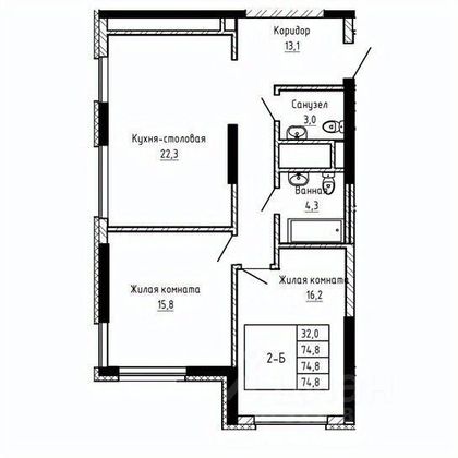 Продажа 2-комнатной квартиры 75,5 м², 17/30 этаж