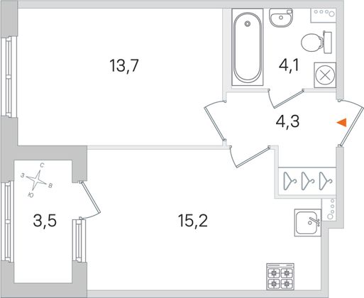 Продажа 1-комнатной квартиры 39 м², 1/4 этаж